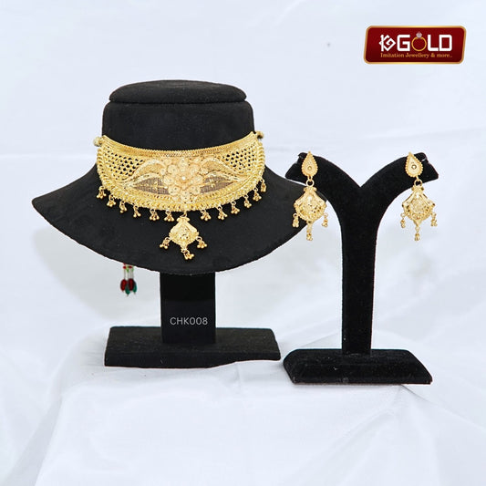 1 Gram Gold Coated Choker Necklace Set with Unique Design for Women - CHK008. 1 gram gold on 1ggold.in