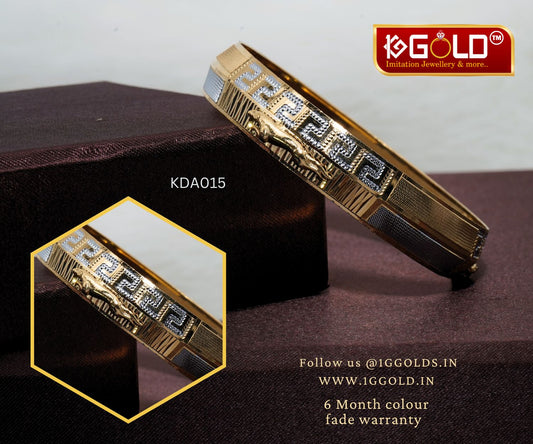 1 Gram Gold Plated Punjabi Kada with Bold Wildcat Motif for Men - KDA015. 1 gram gold on 1ggold.in