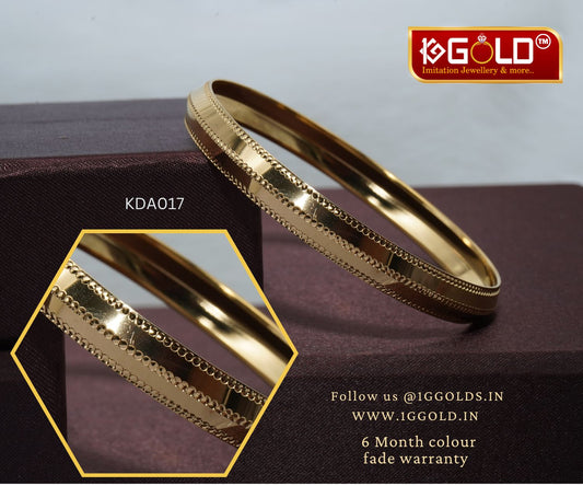 1 Gram Gold Plated Punjabi Kada with Refined Round Border and Stylish Line Pattern - KDA017. 1 gram gold on 1ggold.in