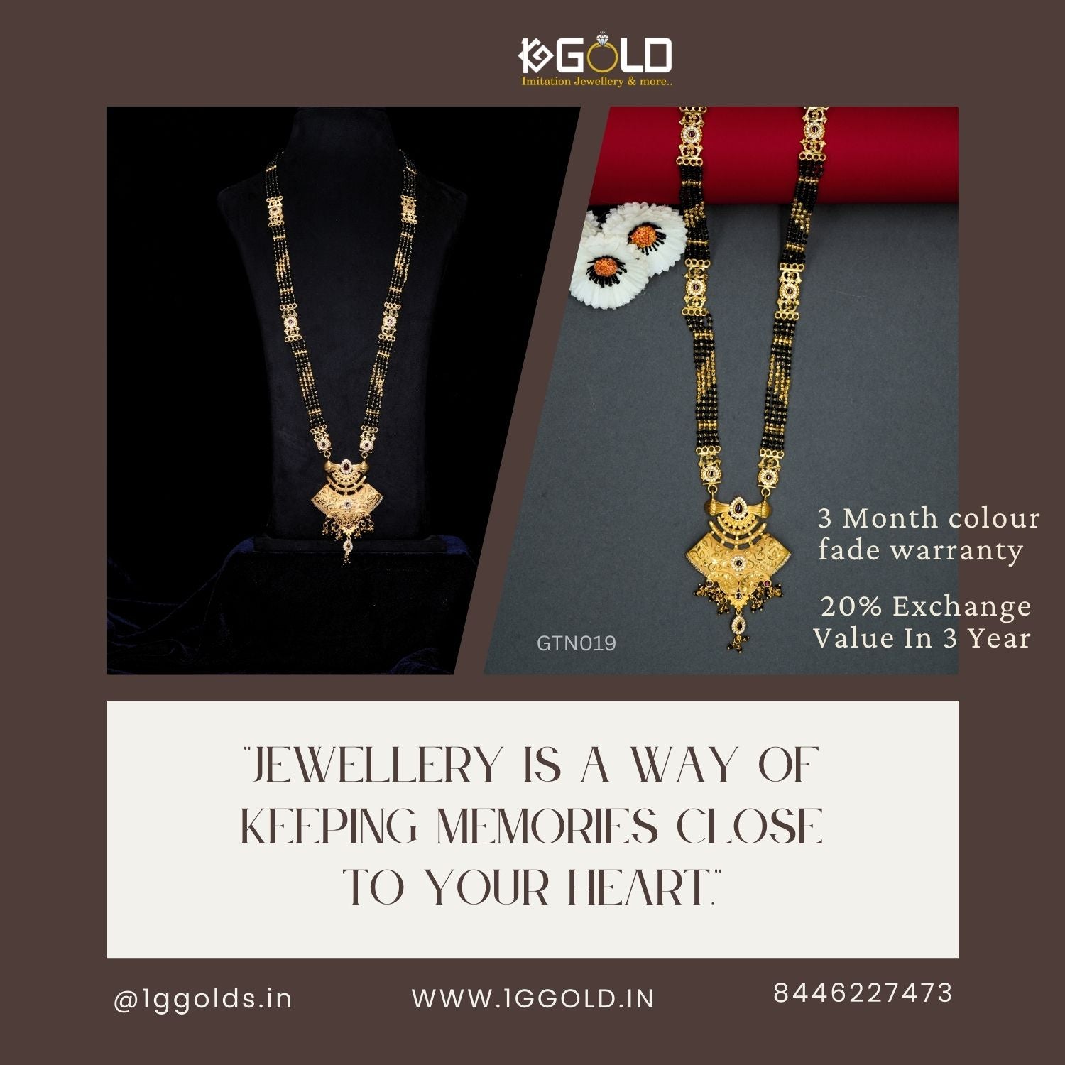 Designer Gold Plated Ganthan with Stylish Detailing for Women GTN019. one gram gold available on 1ggold.in