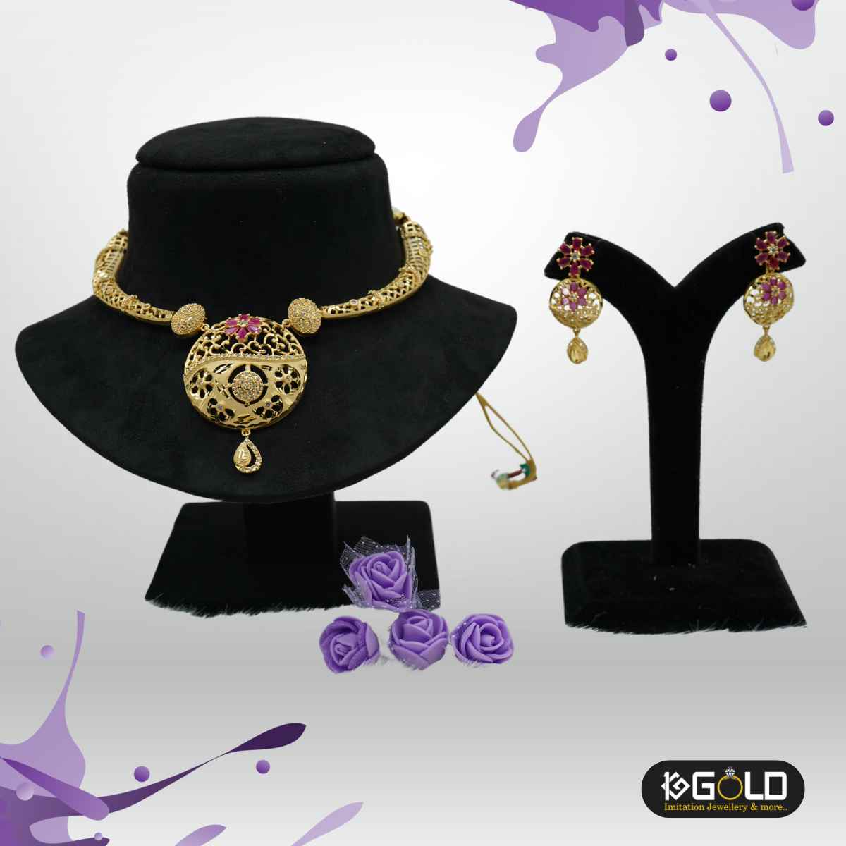 Attractive 1 Gram Gold Necklace Set for Women - NCK005. 1 gram gold on 1ggold.in