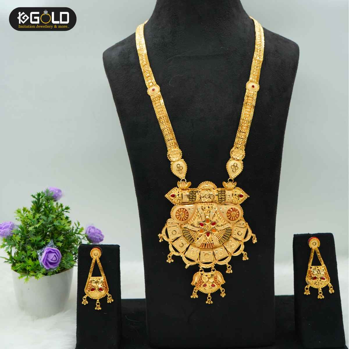 Charming Gram Gold Rani Haar design Set with Gold Finish