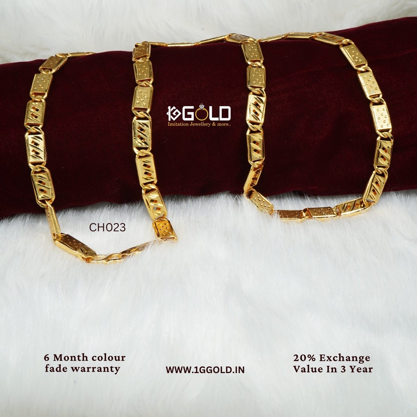 Dual Design Charming One Gram Gold Coated Nawabi Inspired Chain for Men - CH023. 1 gram gold on 1ggold.in