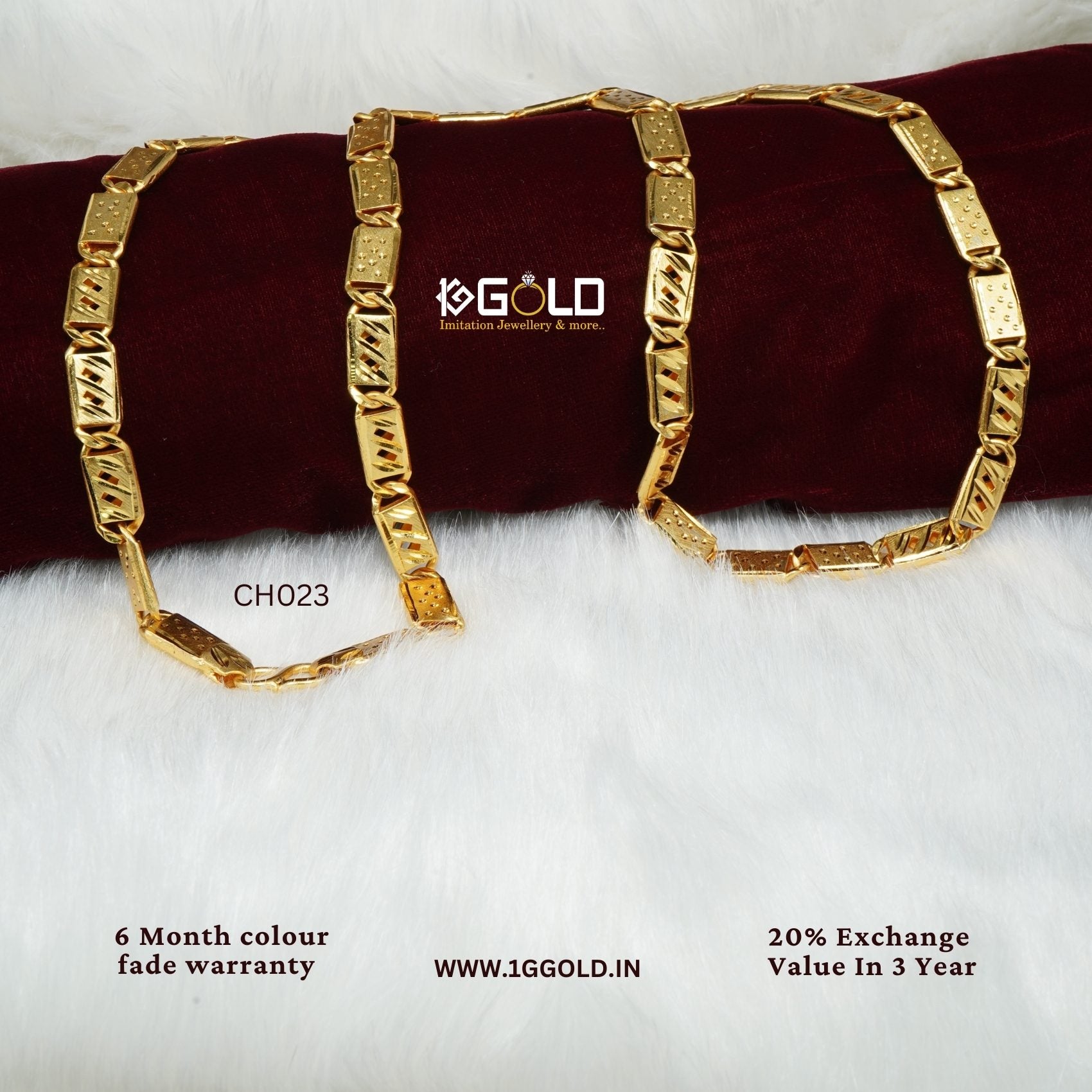 Dual Design Charming One Gram Gold Coated Nawabi Inspired Chain for Men - CH023. 1 gram gold on 1ggold.in