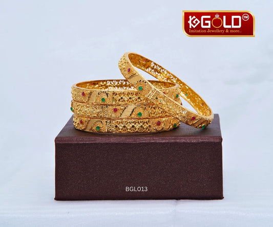 Exquisite Stone-Detailed 1 Gram Gold Plated Bangle Set (4 Pieces) - BGL013. 1 Gram Gold on 1ggold.in