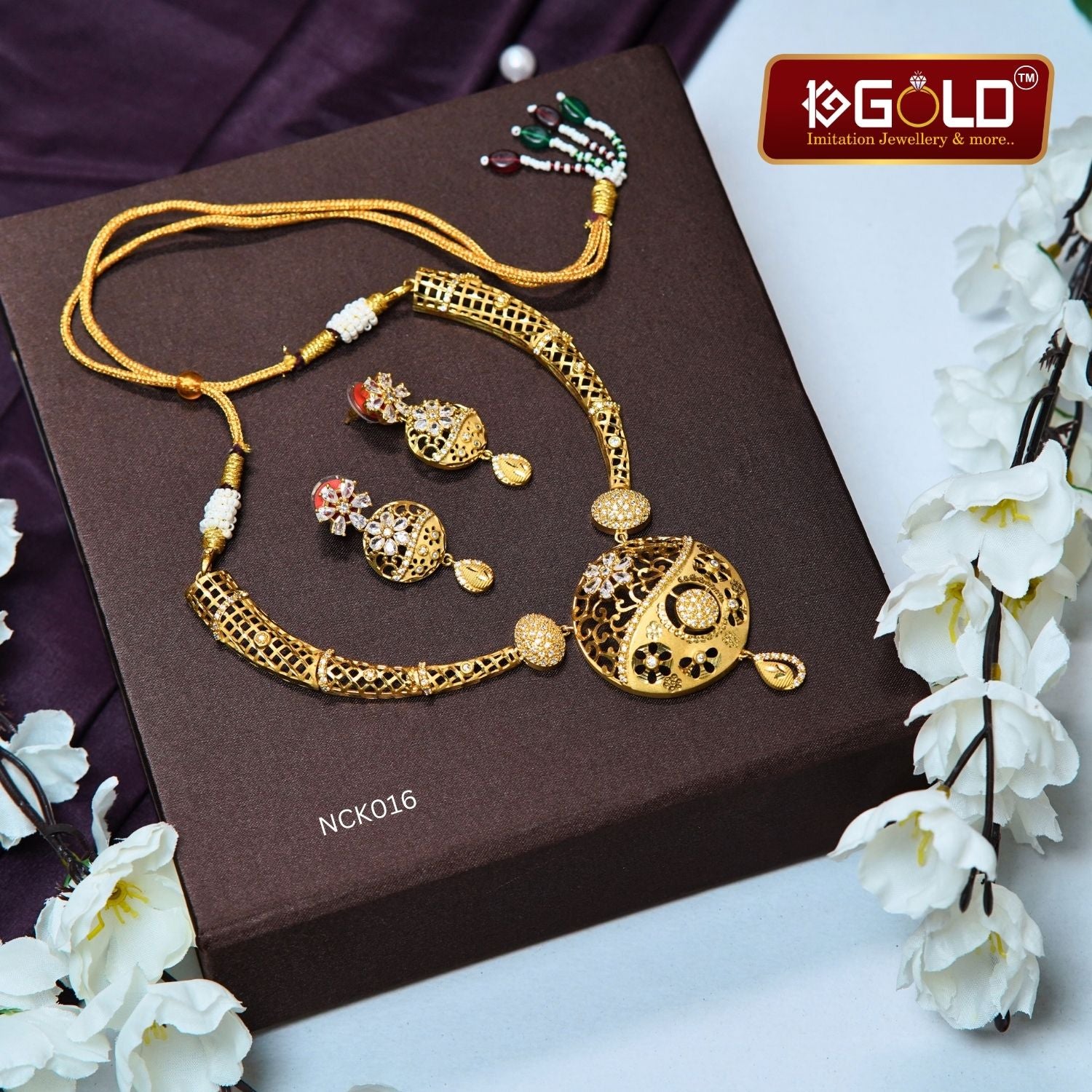 Eye Catching 1 Gram Gold Necklace Set with Elegant Design for Women - NCK016. 1 gram gold on 1ggold.in