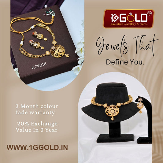 Eye Catching One Gram Gold Plated Necklace Set with Elegant Design for Women - NCK016. 1 gram gold on 1ggold.in