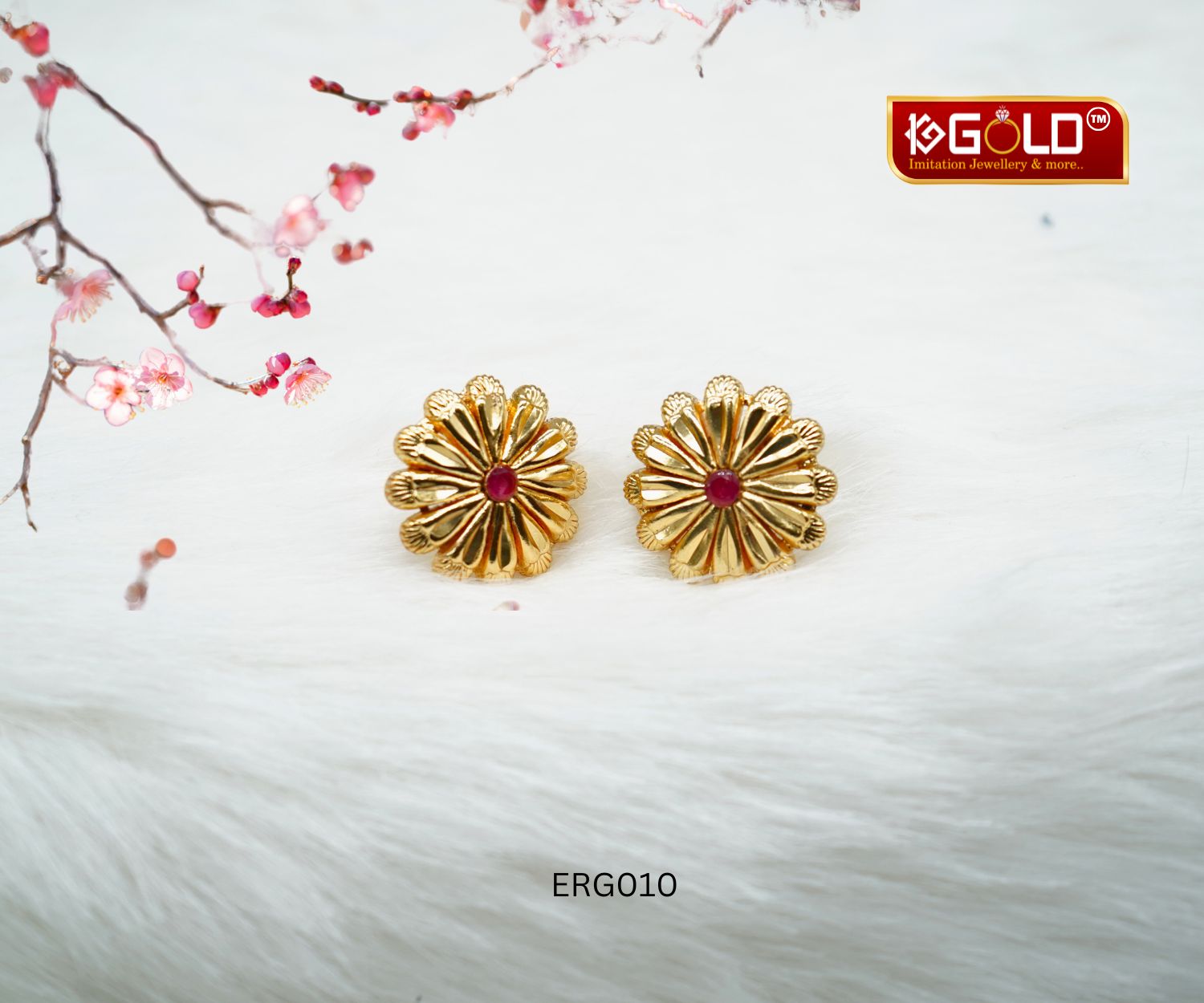 Feminine 1 Gram Gold Plated Floral Ear Studs for Women - ERG010. 1ggold.in 1 gram gold