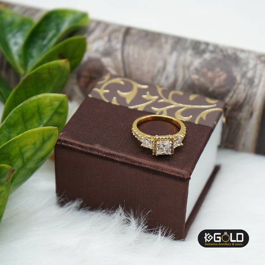 Gold Finished Solitaire Ring with Intricate Design for Women - RNW007. 1 gram gold on 1ggold.in