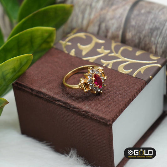 Gold Plated Ring with Pink Stone and Diamond Accents for Women - RNW001. 1 gram gold on 1ggold.in