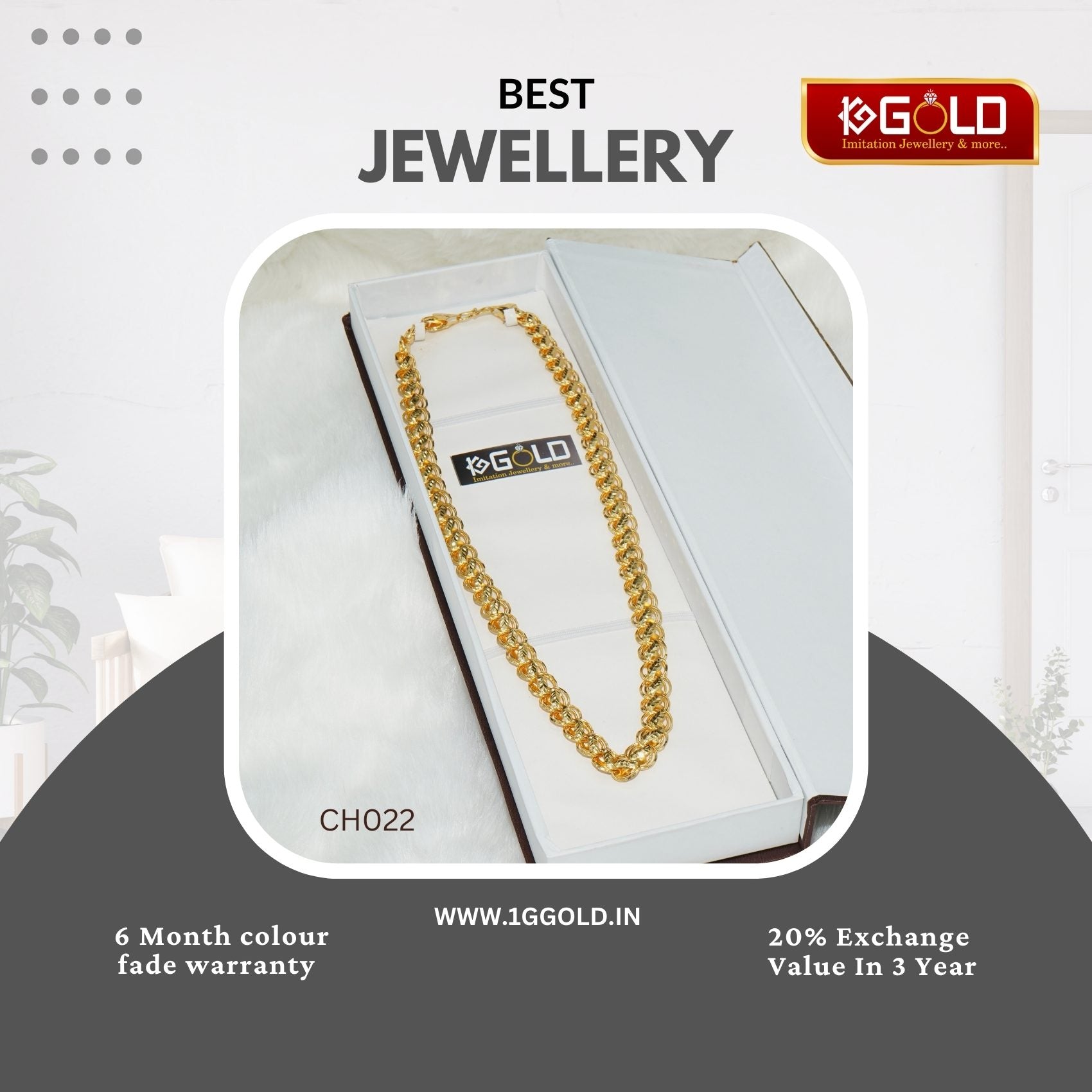 Kohli Crafted Premium Quality Elegant 1 Gram Gold Coated Chain for Men - CH022. 1 gram gold on 1ggold.in