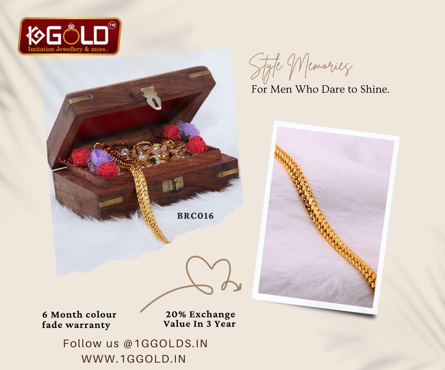 Luxurious Traditional One Gram Gold Plated Bracelet for Men - BRC016. 1 gram gold on 1ggold.in