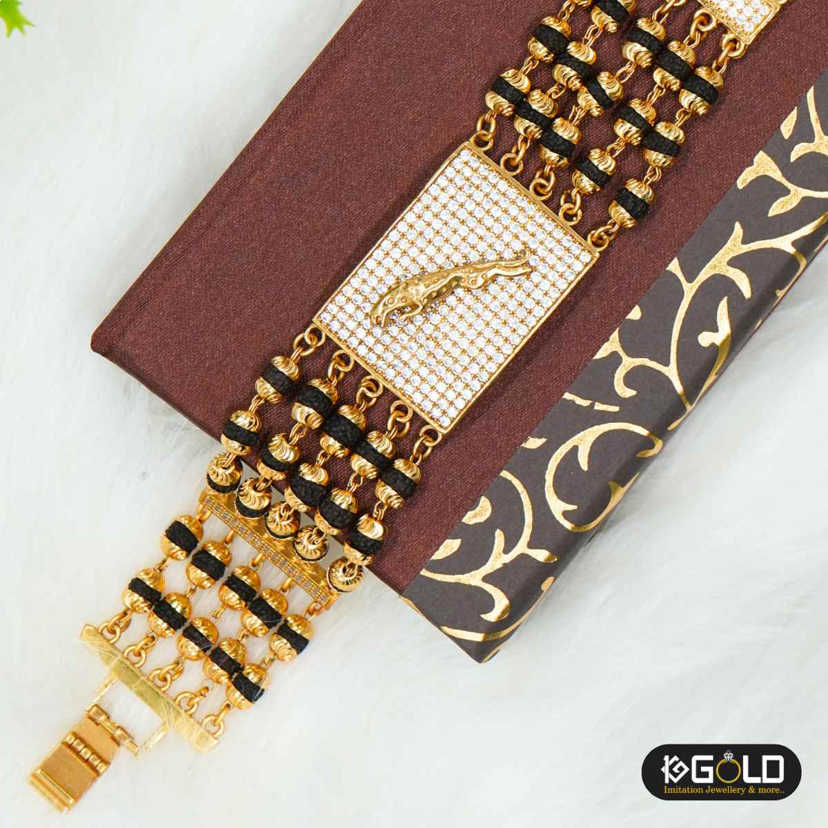 Men’s 1 Gram Gold Plated Rudraksha Bracelet with Regal Jaguar Design - BRC002. 1 gram gold on 1ggold.in