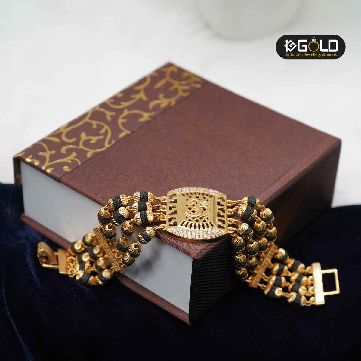 OM Elegant 1 Gram Gold Finish Rudraksha Bracelet for Men - BRC004. 1 gram gold on 1ggold.in
