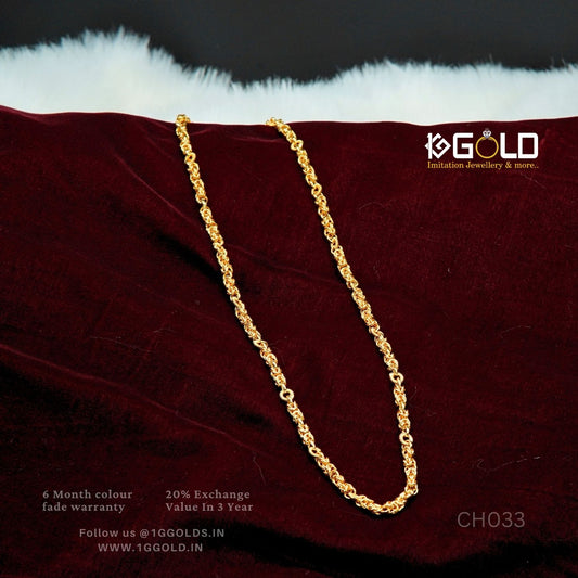 One Gram Gold Plated Rajwadi Chic Design Superior Quality Chain for Men - CH033. 1 gram gold on 1ggold.in