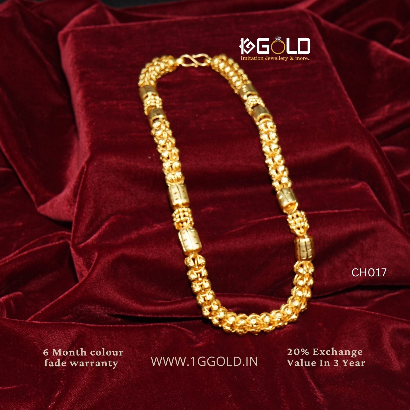 One Gram Gold Plated Rajwadi Glittering Design Chain for Men - CH017. 1 gram gold on 1ggold.in