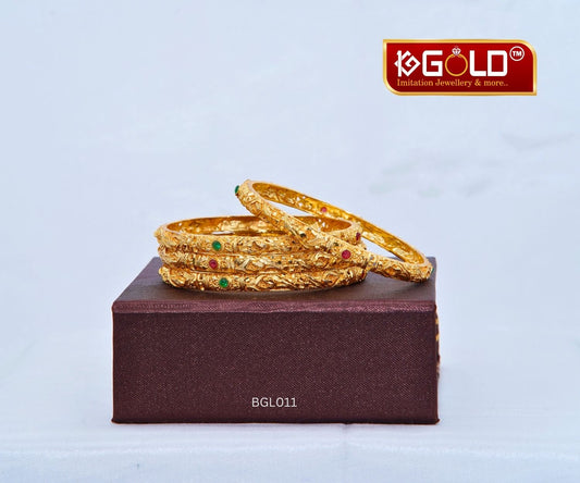 Radiant Gem Studded 1 Gram Gold Plated Bangle Set (4 Bangles) - BGL011. 1 gram gold on 1ggold.in