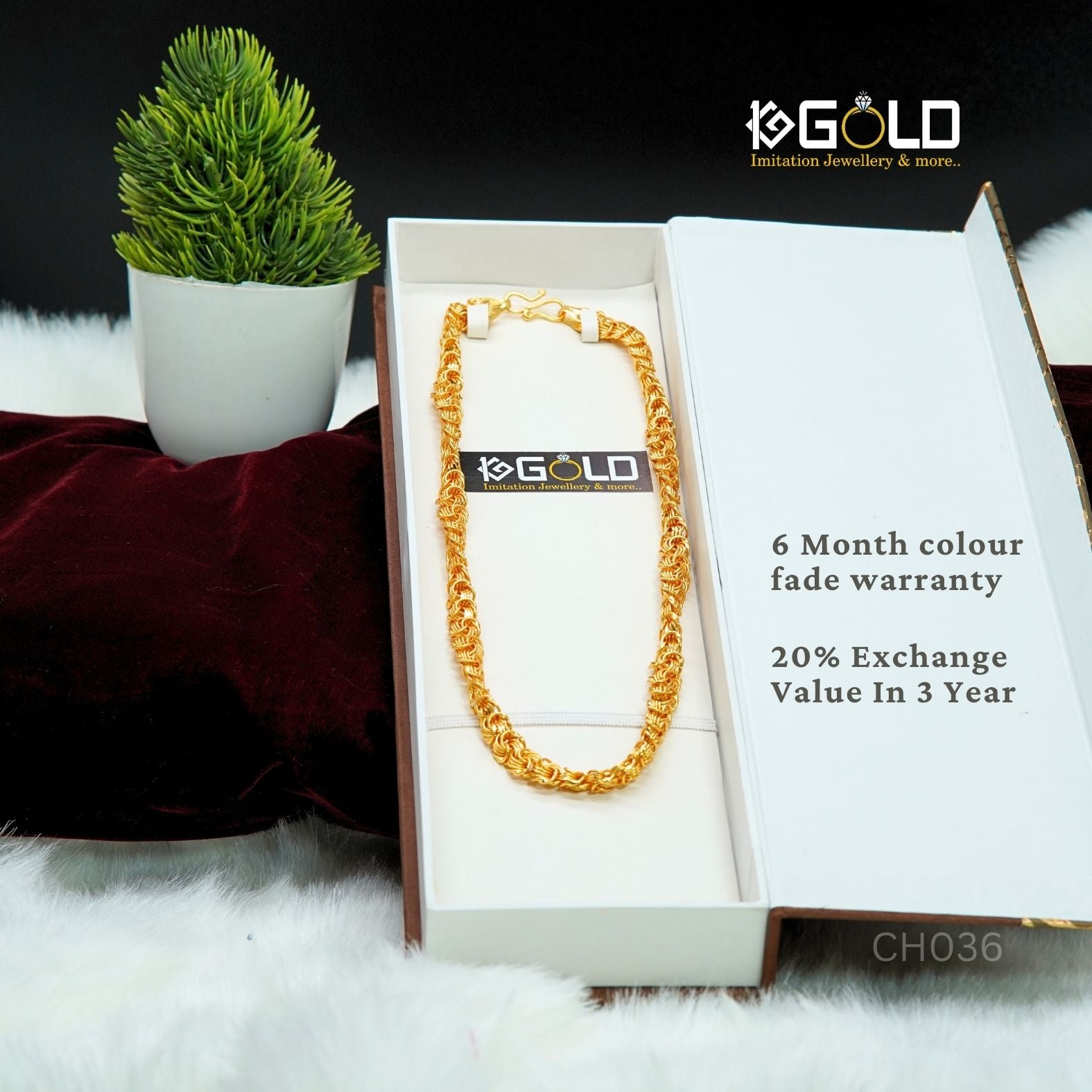 Royal Exclusive Design Luxury Grade 1 Gram Gold Coated Chain for Men - CH036. 1 gram gold on 1ggold.in