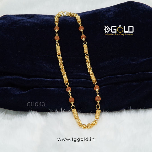 Royal Modern Design Luxury 1 Gram Gold Rudraksha chain for Men - CH043. 1 gram gold on 1ggold.in