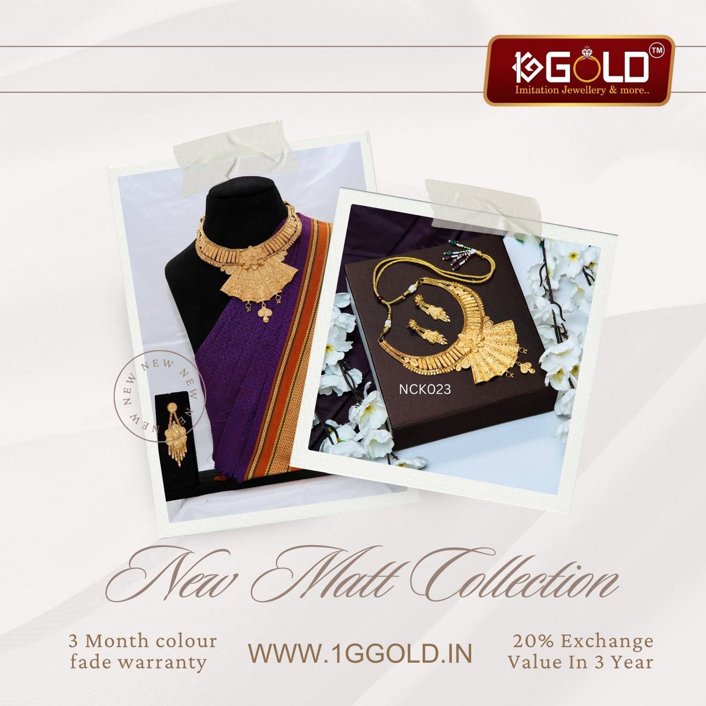 Sophisticated One Gram Gold Coated Necklace Set with Gorgeous Design for Women -NCK023. 1 gram gold on 1ggold.in