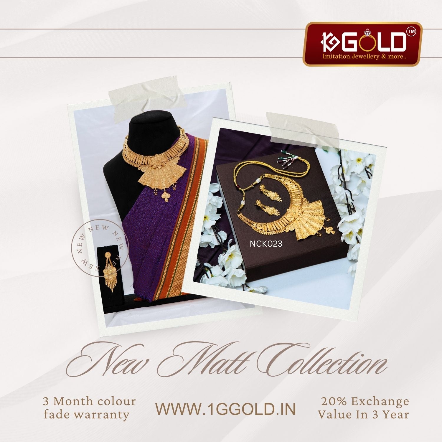 Sophisticated One Gram Gold Coated Necklace Set with Gorgeous Design for Women -NCK023. 1 gram gold on 1ggold.in