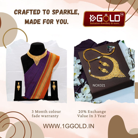 Stylish One Gram Gold Coated Necklace Set with Intricate Design for Women - NCK021. 1 gram gold on 1ggold.in