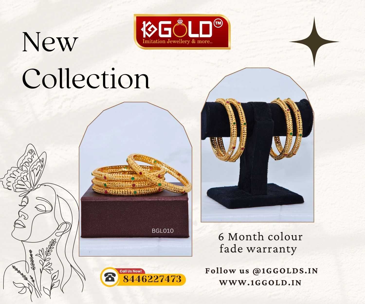 Stylish Stone Inlaid 1 Gram Gold Bangle Set (4 Pieces) - BGL010. 1 gram gold on 1ggold.in