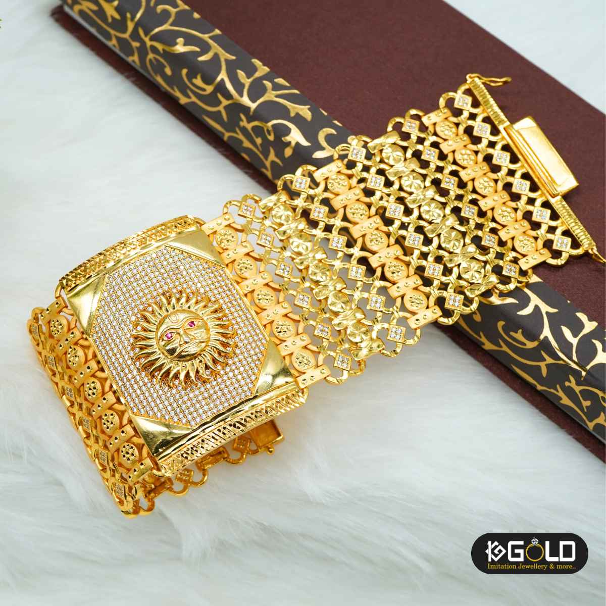 Sun Symbol One Gram Gold Plated Men's Bracelet with Diamond Accents- BRC001. 1 gram gold on 1ggold.in