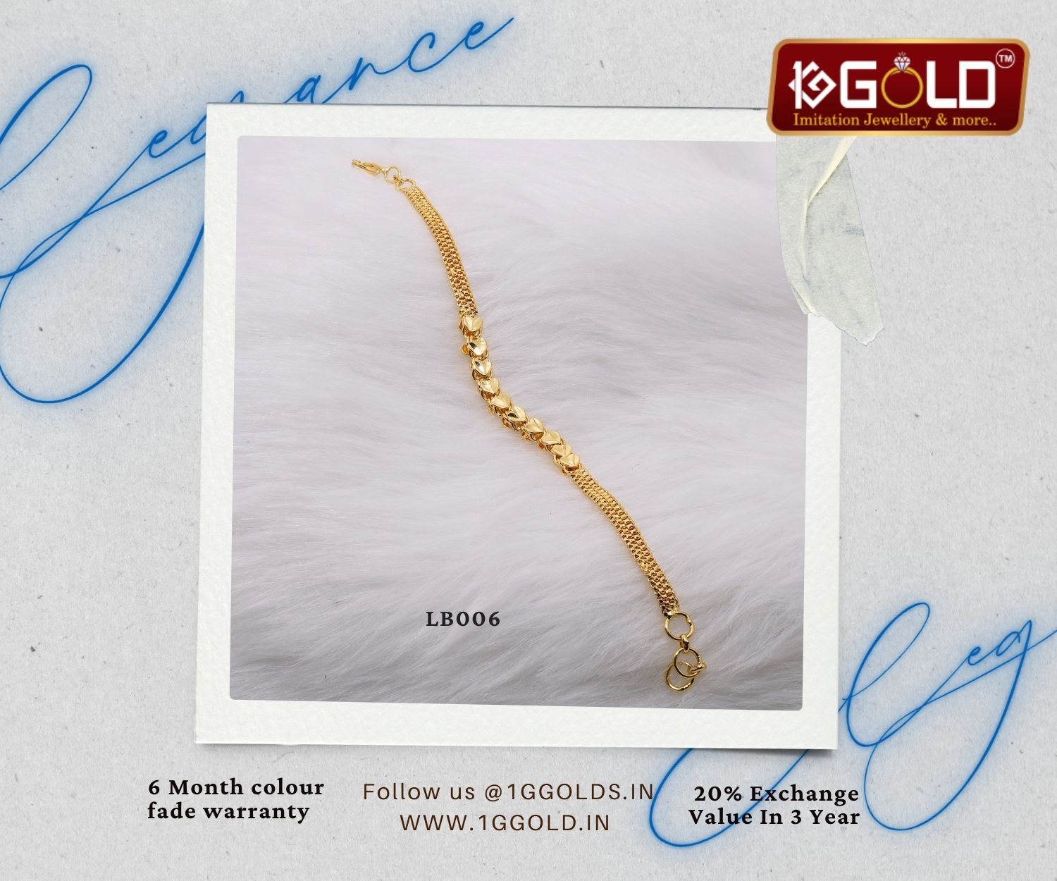 1 Gram Gold Plated Bracelet with Sparkling Fashion Design for Ladies - LB006. 1 gram gold on 1ggold.in  