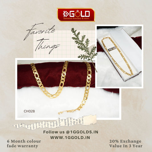 1 Gram Gold Plated Linked Distinctive Design Best Quality Chain for Men - CH028. 1 gram gold on 1ggold.in 