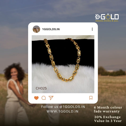 1 Gram Gold Plated Nawabi Best Quality Durable Design Chain for Men - CH025. 1 gram gold on 1ggold.in 