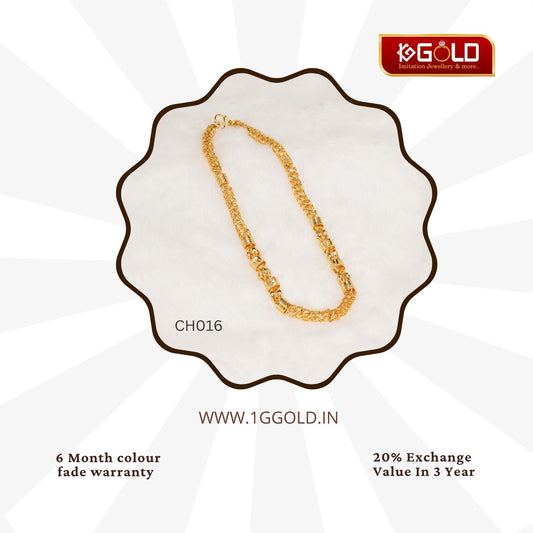 1 Gram Gold Plated Rajwadi Finely Detailed Design Chain for Men - CH016. 1 gram gold on 1ggold.in 