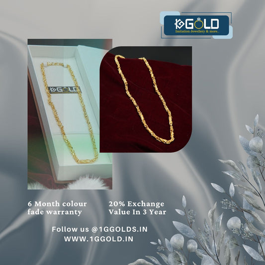 1 Gram Gold Plated Ring Into Ring Finely Detailed Design Chain for Men - CH032. 1 gram gold on 1ggold.in 