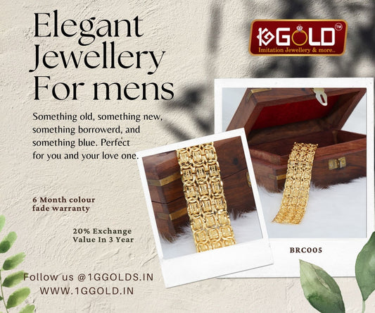 Attractive One Gram Gold Finished Men's Bracelet - BRC005. 1 gram gold on 1ggold.in 