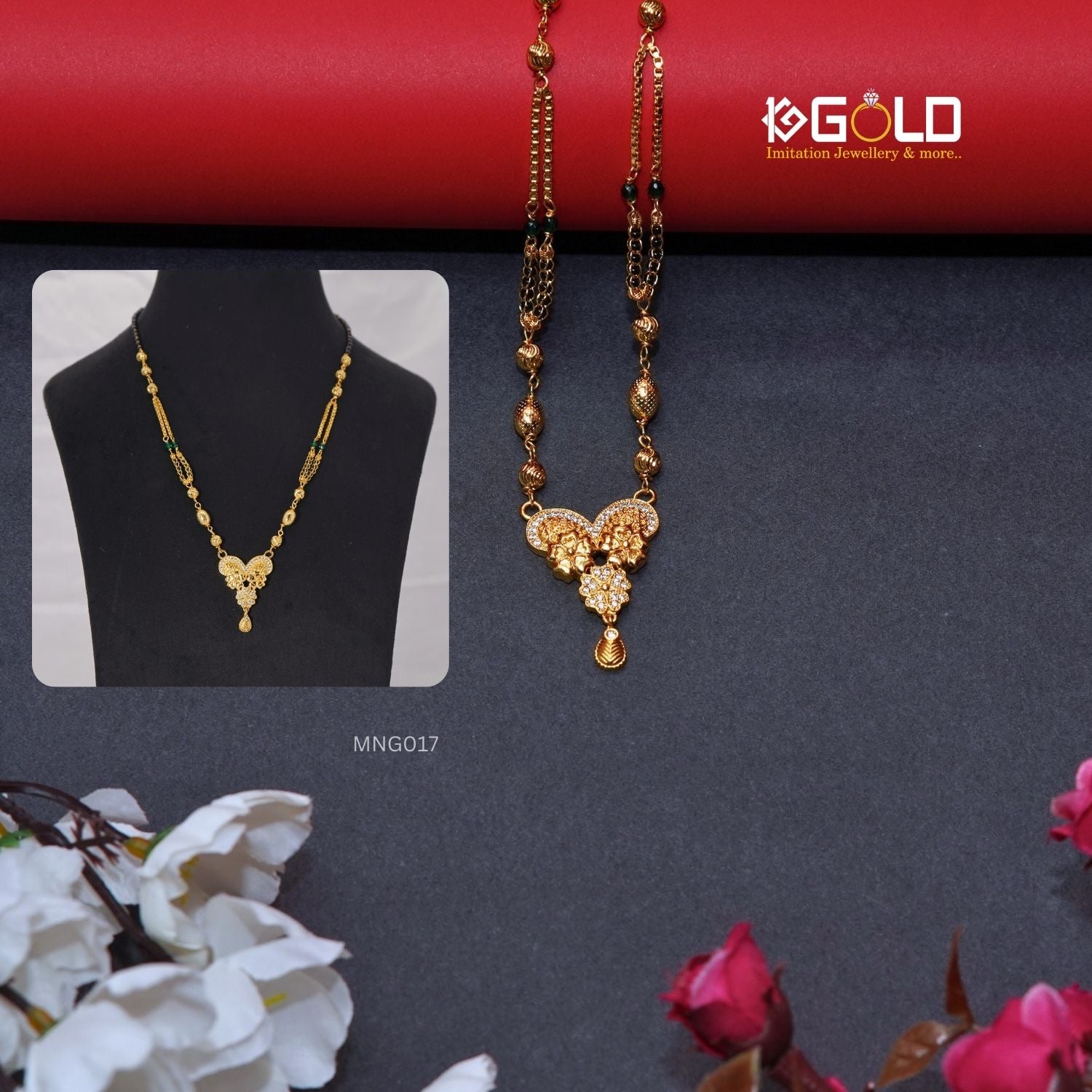 Beautifully Crafted Gold Plated Floral Design Mangalsutra Set for Women MNG017 1ggold.in 1 gram gold