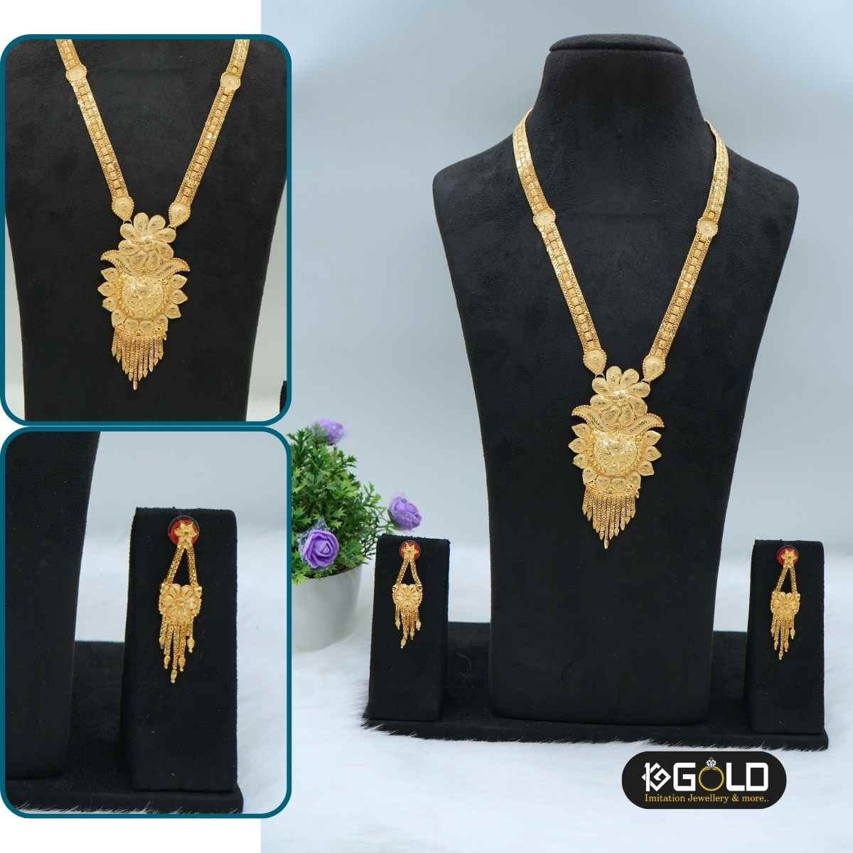 Beautifully Designed 1 Gram Gold Necklace Set for Women - LHR003. 1 gram gold on 1ggold.in 