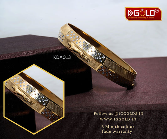 Bold Jaguar Design 1 Gram Gold Coated Punjabi Kada for Men - KDA013. 1 gram gold on 1ggold.in 