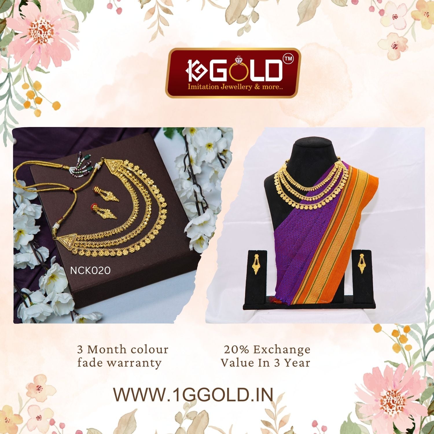 Charming One Gram Gold Coated Layered Necklace Set with Stunning Design for Women - NCK020. 1 gram gold on 1ggold.in  