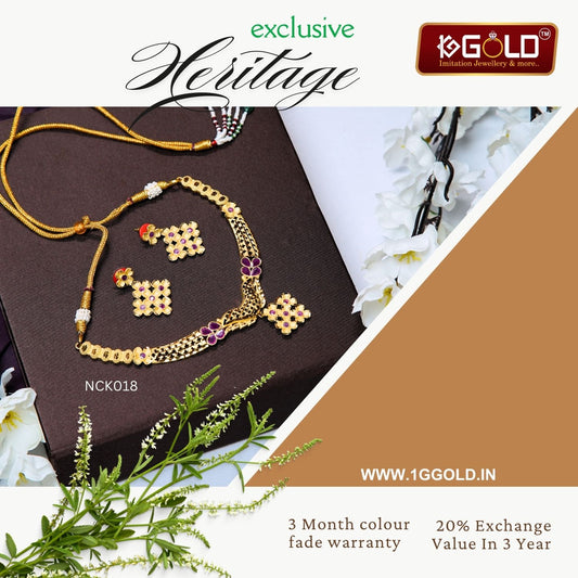 Chic One Gram Gold Plated Necklace Set with Stunning Craftsmanship for Women - NCK018. 1 gram gold on 1ggold.in  