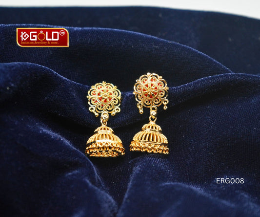 Classy Lightweighted 1 Gram Gold Jhumka Earrings - ERG008. 1ggold.in  1gram gold