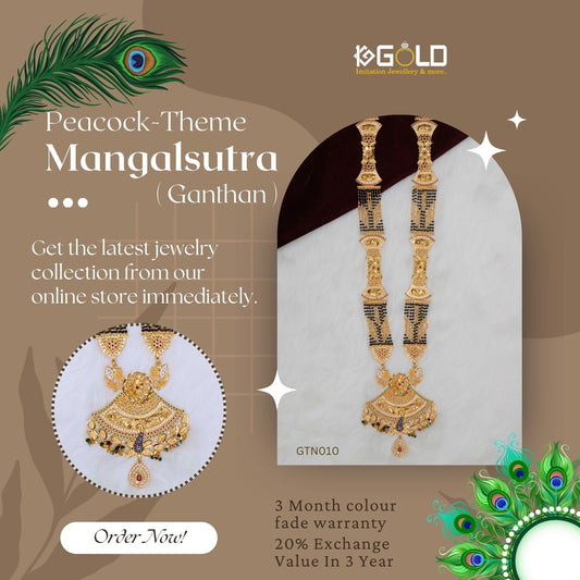 Deluxe 1 Gram Gold Plated Maharashtrian Ganthan with Peacock-Inspired Diamond Detailing for Women - GTN010. 1 gram gold on 1ggold.in