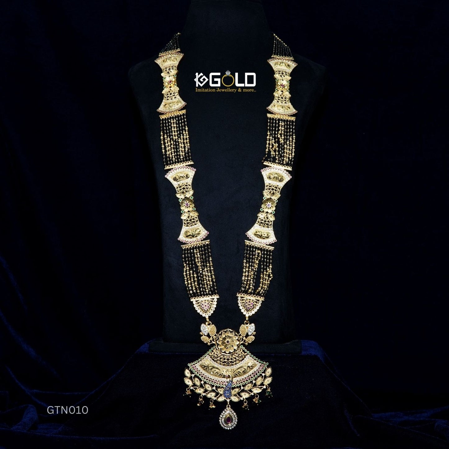 Deluxe One Gram Gold Plated Maharashtrian Ganthan with Peacock Inspired Diamond Detailing for Women - GTN010. one gram gold available on 1ggold.in