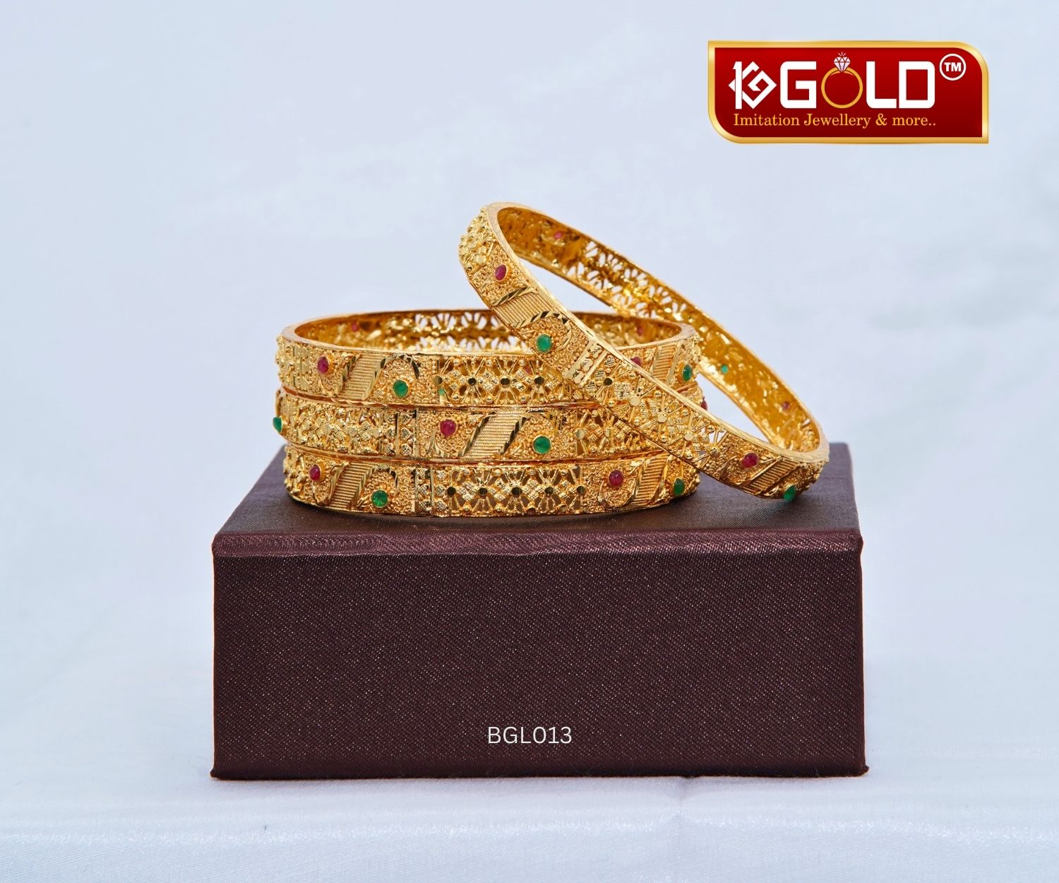Exquisite Stone-Detailed 1 Gram Gold Plated Bangle Set (4 Pieces) - BGL013. 1 Gram Gold on 1ggold.in