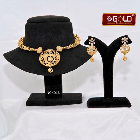 Eye Catching 1 Gram Gold Plated Necklace Set with Elegant Design for Women - NCK016. 1 gram gold on 1ggold.in 