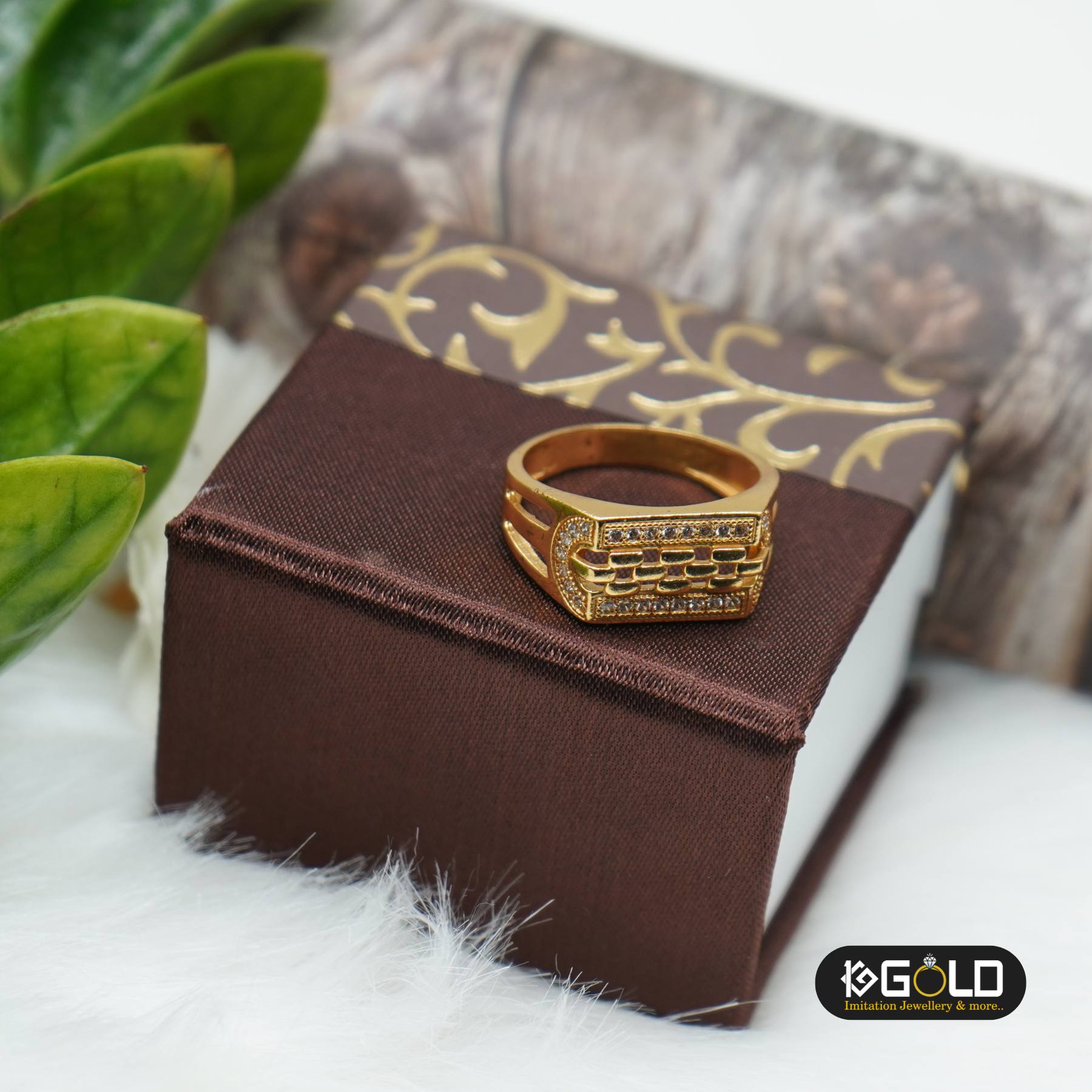 Gold-Coated Ring with Fine Diamond Detailing for Men’s Style - RNM005. 1 gram gold on 1ggold.in 