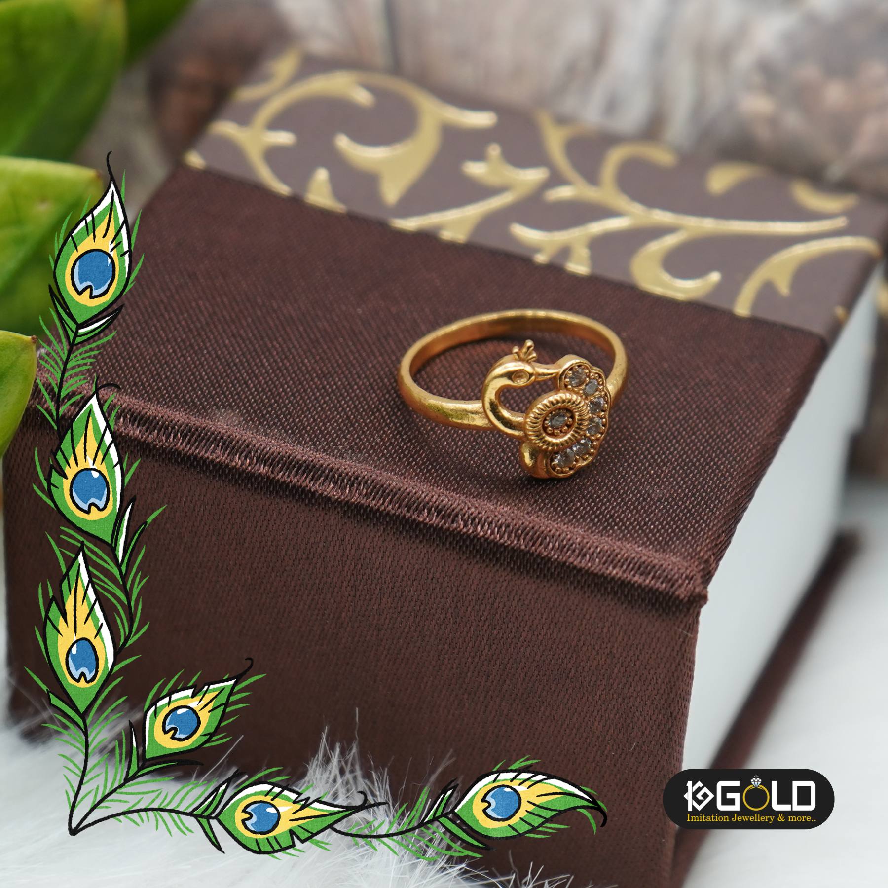 Gold Plated Ring for Women Featuring Elegant Peacock and Diamond Embellishments - RNW004. 1 gram gold on 1ggold.in 