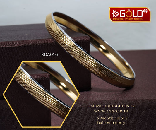 Golden Finish 1 Gram Gold Punjabi Kada with Silver Circular Design for Men - KDA016. 1 gram gold on 1ggold.in 