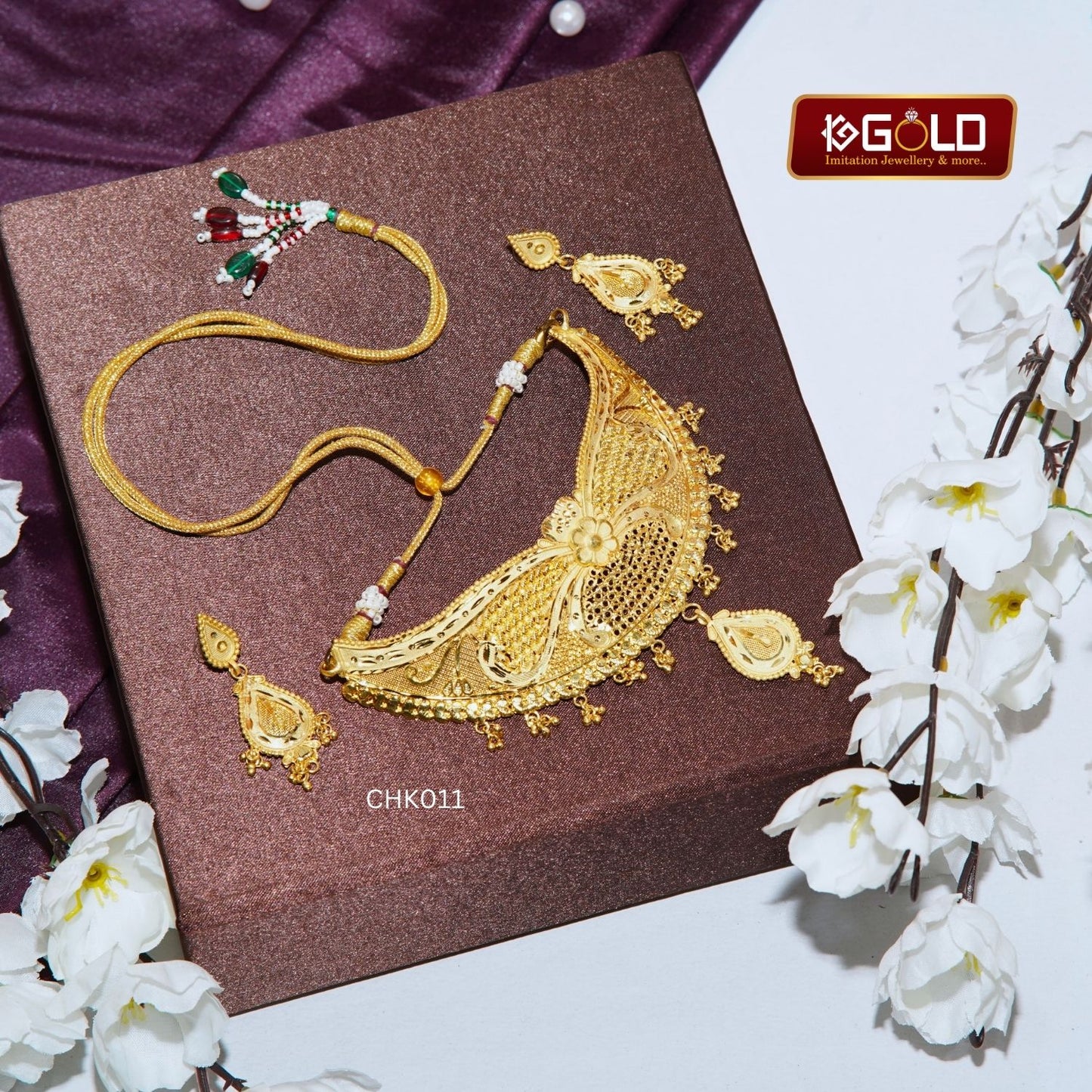 Graceful 1 Gram Gold Choker Set with Exclusive Floral Design for Women - CHK011. 1 gram gold on 1ggold.in 