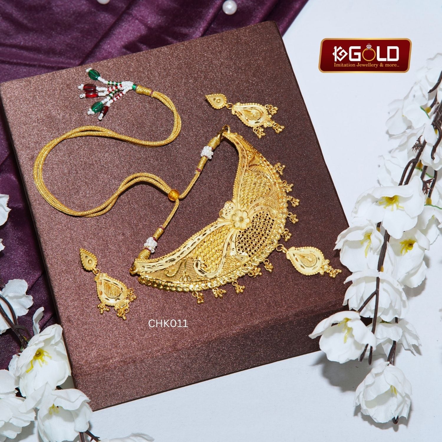 Graceful 1 Gram Gold Choker Set with Exclusive Floral Design for Women - CHK011. 1 gram gold on 1ggold.in 