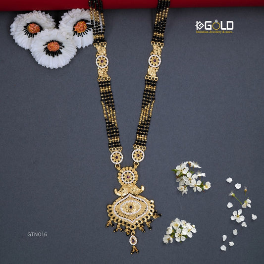 Graceful 1 Gram Gold Plated Maharashtrian Ganthan with Floral Inspired Diamond Accents - GTN016. 1 gm Gold available on 1ggold.in